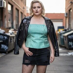 NWT Holy Thrift pin up punk polka dot bustier teal & gold tank 12